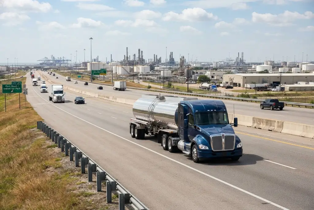 Blue Jay Logistics freight transportation truck on a Texas highway