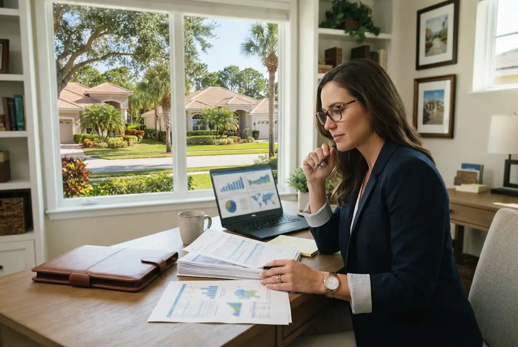 Florida home insurance financial review with policy documents and financial charts